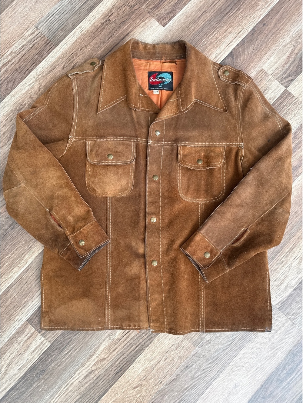 Vintage Trailmaster Suede Leather Jacket Brown Western Trucker Coat L XL